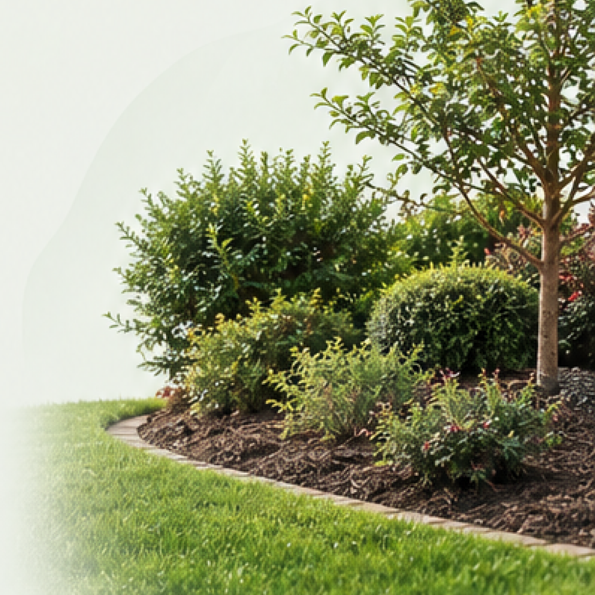 A neatly kept shrub border along the edge of a healthy lawn